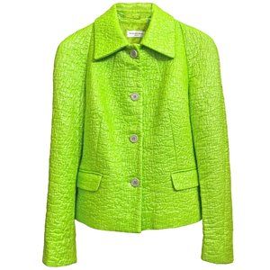 SOLD | Dries Van Noten Crinkled Brocade Blazer Jacket FR38/6 Neon Green